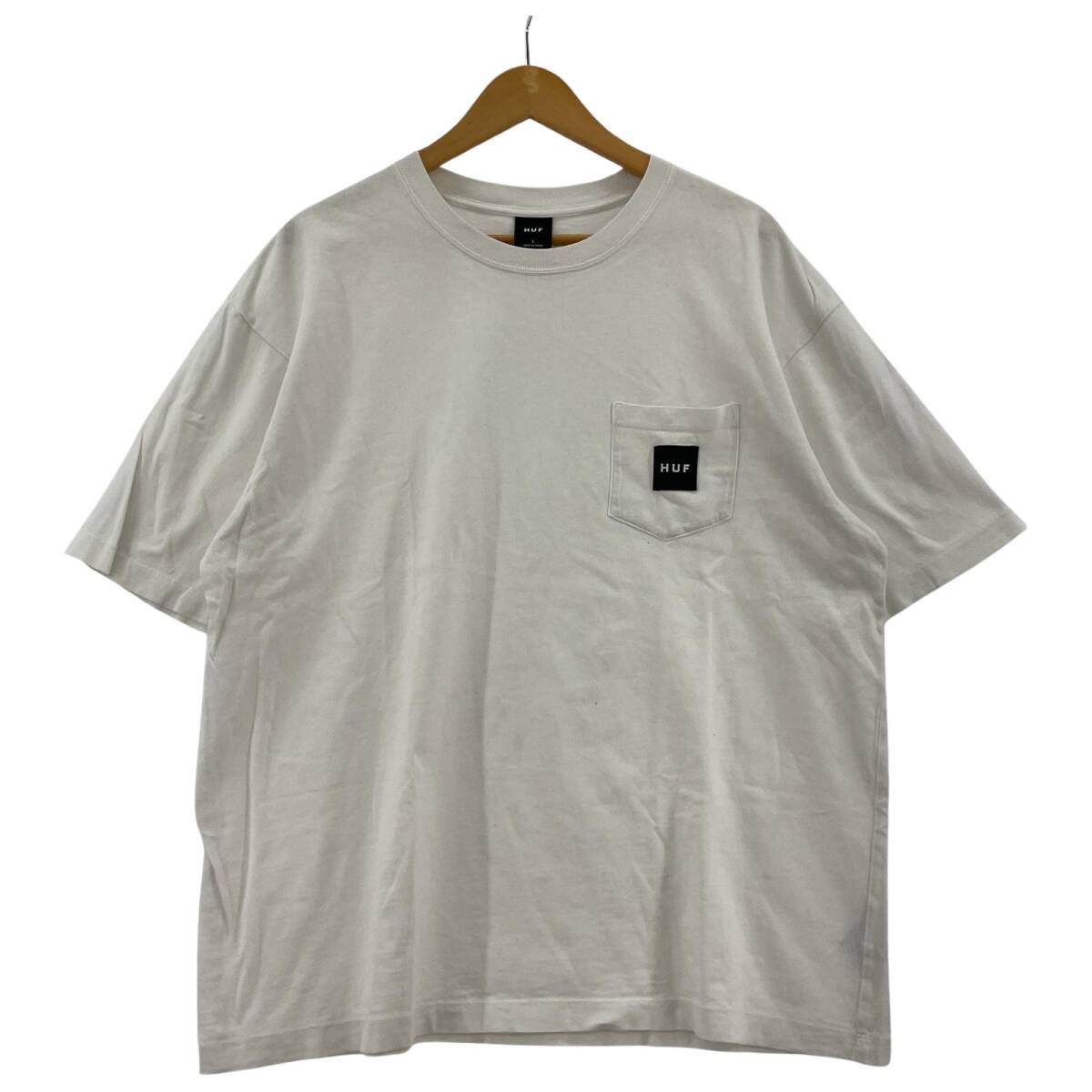 HUF ハフ 胸ポケット クルーネック 半袖Tシャツ sizeL/ホワイト ゆうパケットOK拍卖