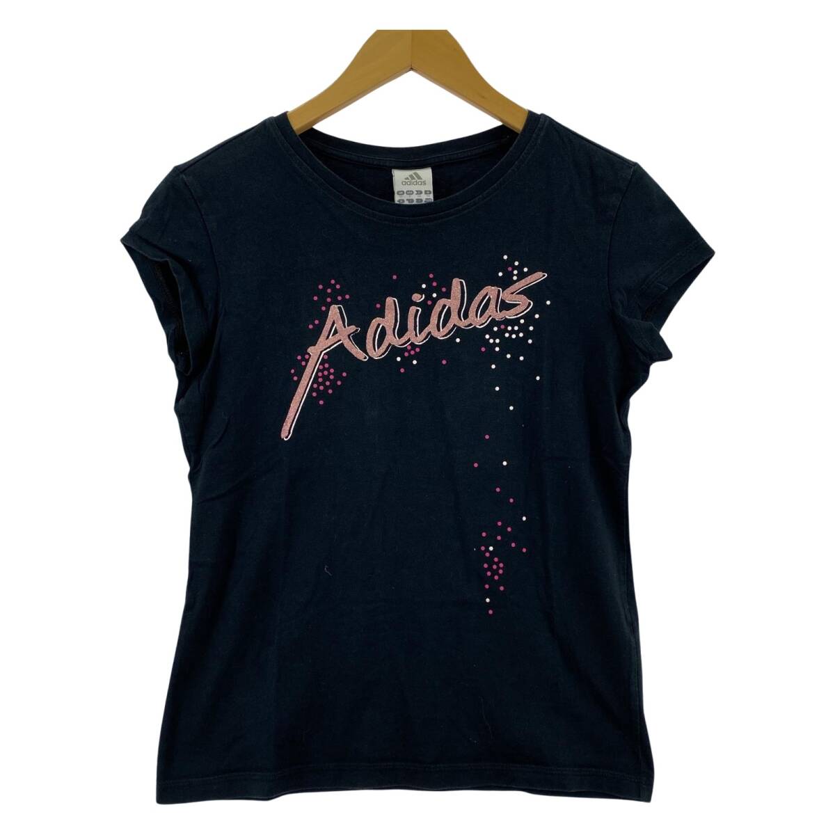 adidas アディダス プリント ラメ カットソー sizeUK 10/ブラック ゆうパケットOK拍卖