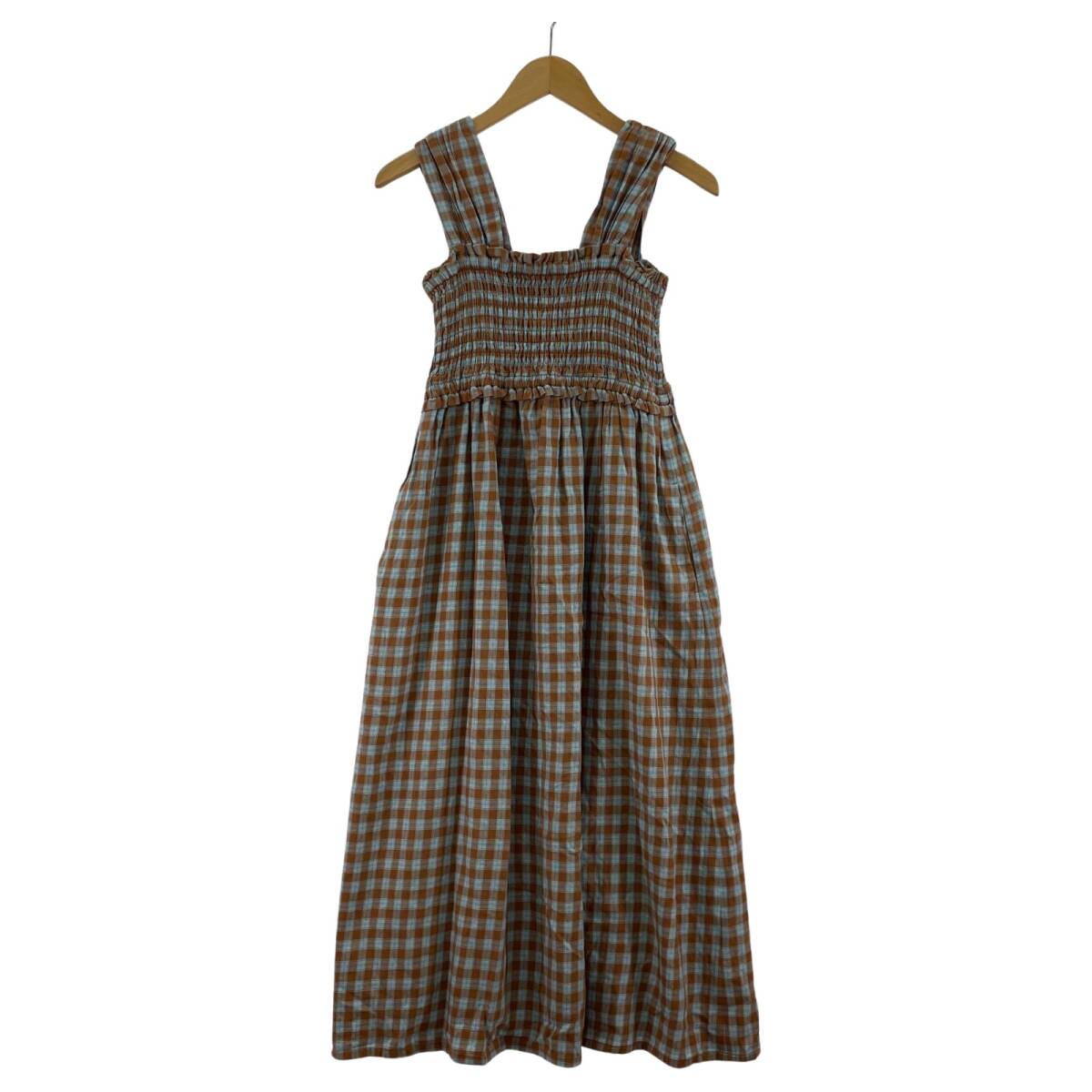 Ray BEAMS レイビームス チェック ワンピース size表記なし/ベージュ×スカイブルー拍卖