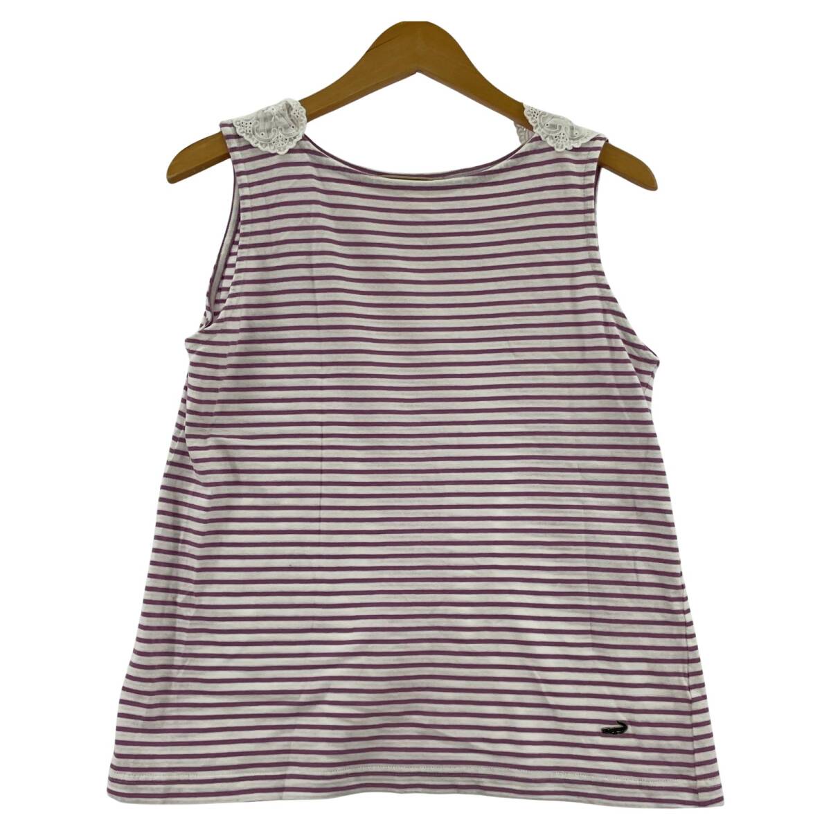 CROCODILE クロコダイル ボーダー ノースリーブ カットソー sizeM/パープル×ホワイト ゆうパケットOK拍卖