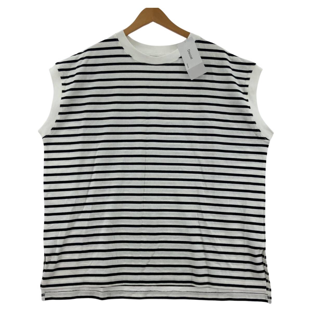 Discoat ディスコート タグ付き ボーダー ノースリーブ カットソー sizeF/ホワイト×ブラック ゆうパケットOK拍卖