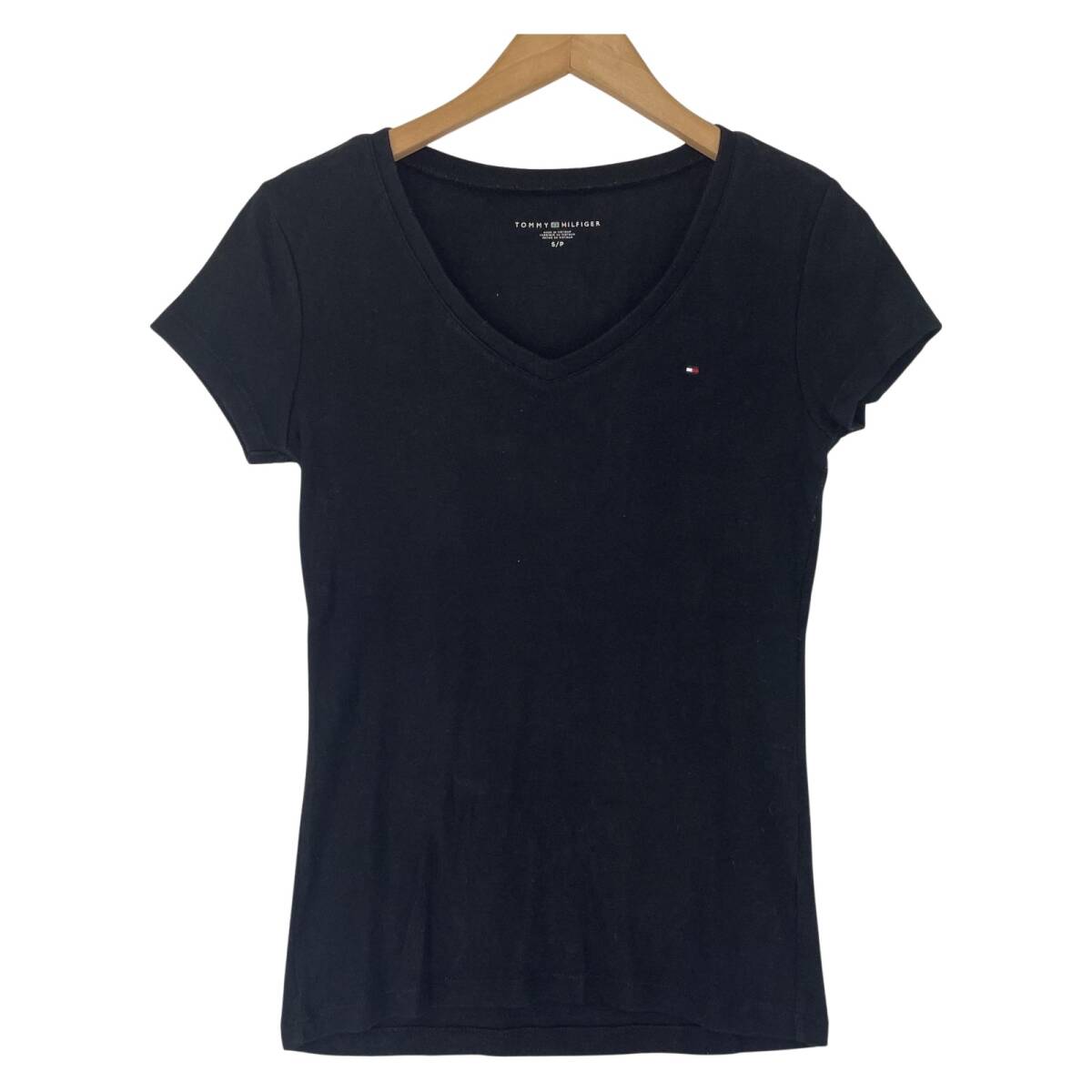 TOMMY HILFIGER トミーヒルフィガー Vネック ロゴ刺繍 半袖Tシャツ sizeS/P/ブラック ゆうパケットOK拍卖