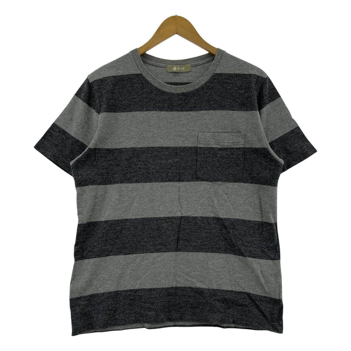 nano universe ナノ ユニバース ボーダー 半袖Tシャツ sizeM/グレー×ネイビー ゆうパケットOK拍卖