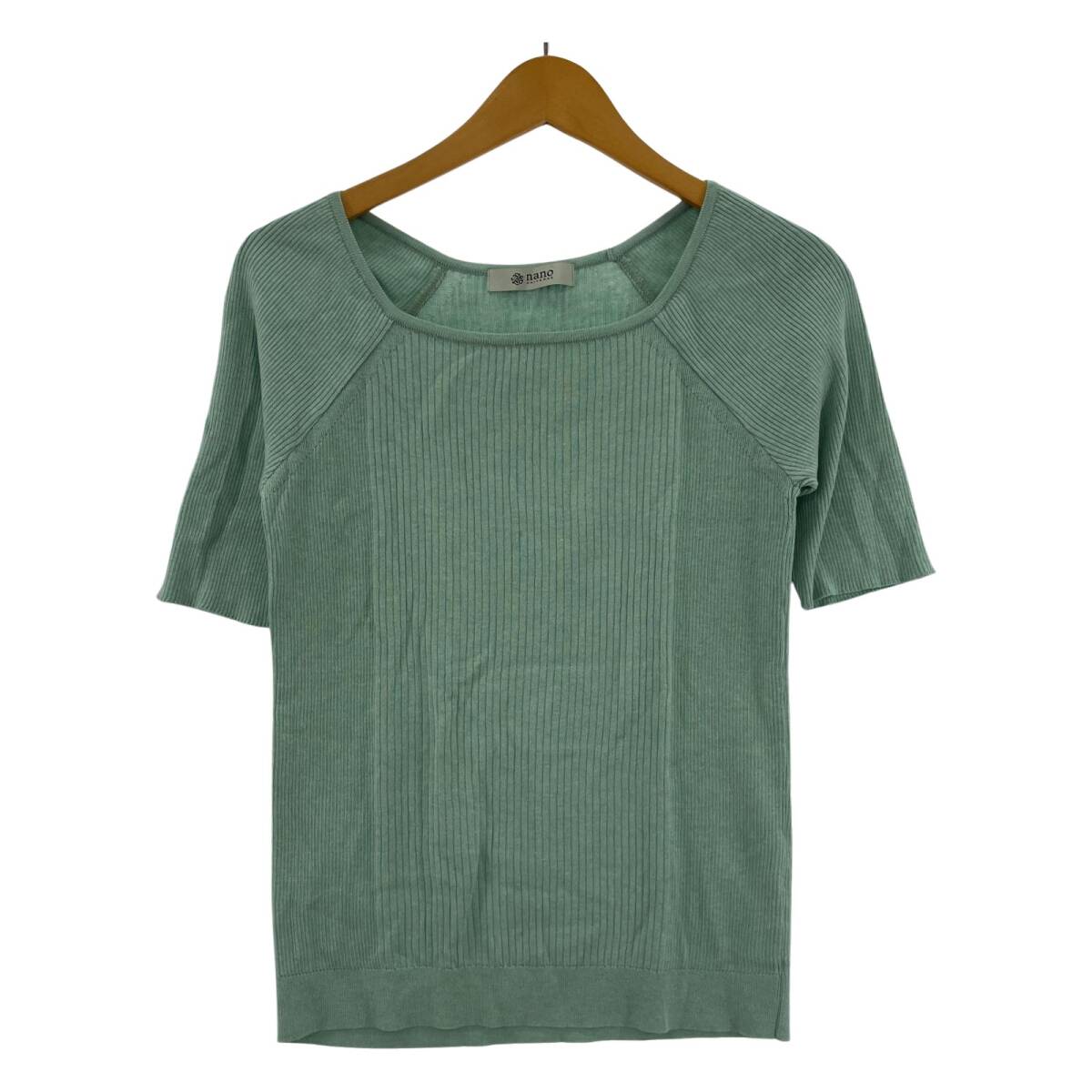 nano universe ナノユニバース スクエアネック リブ カットソー size36/ミントグリーン ゆうパケットOK拍卖