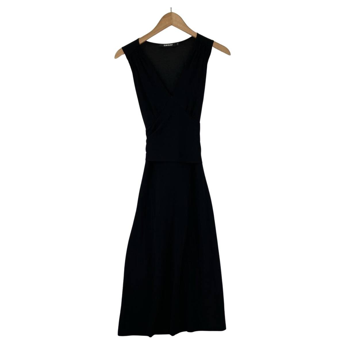 DKNY ダナキャラン バックリボン Vネック ワンピース sizeP/ブラック拍卖