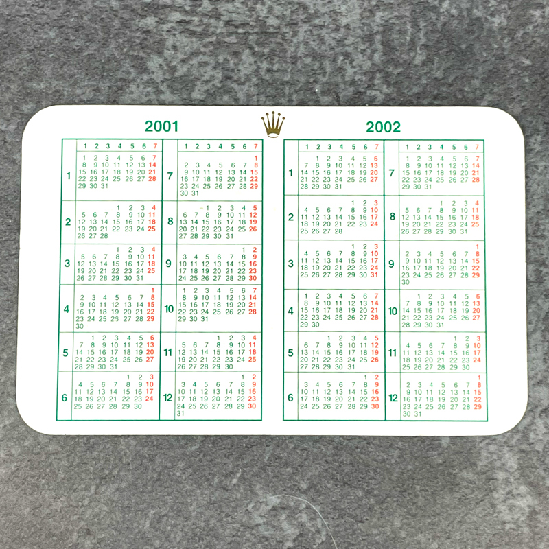 【未使用・長期保管品】 ROLEX/ロレックス 純正付属品 カード型カレンダー 2001-2002拍卖