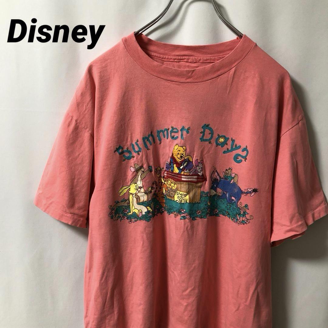 N-4840 Disney ディズニー アメリカ古着 くまのプーさん サマーデイズ 刺繍 Tシャツ L拍卖