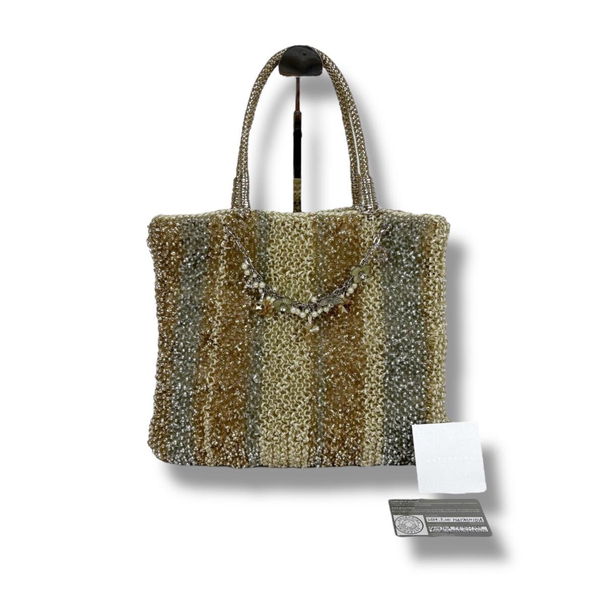 アンテプリマ ANTEPRIMA スタンダード ハンドバッグ チャーム付き フィオリトゥーラ フラワー ミニトートバッグ ストライプ拍卖