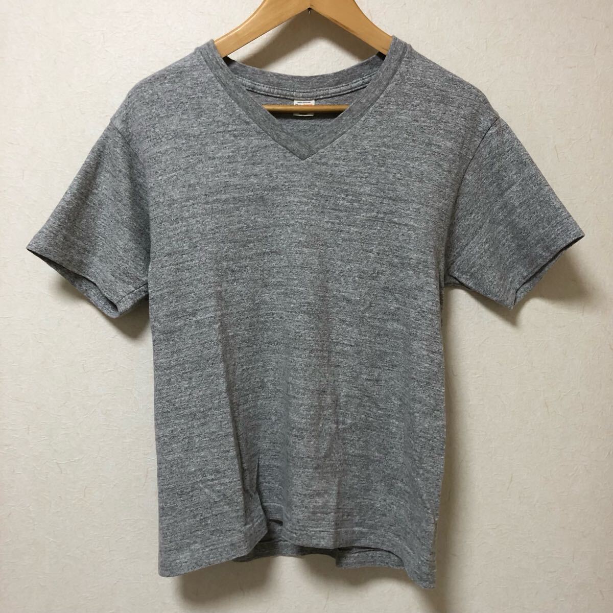送料込 日本製 ウエアハウス Vネック Tシャツ Sサイズ 杢グレー 美中古 warehouse 半袖 無地 アメカジ 古着 made in JAPAN拍卖