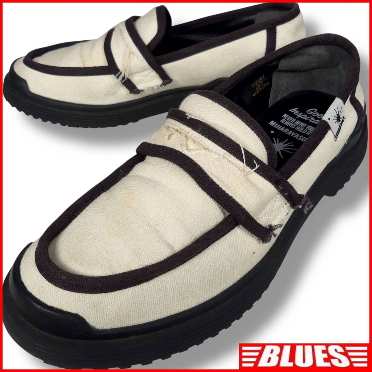 即決★MIHARAYASUHIRO★26cm ローファー ミハラヤスヒロ メンズ 白 キャンバス 黒 スリッポン拍卖