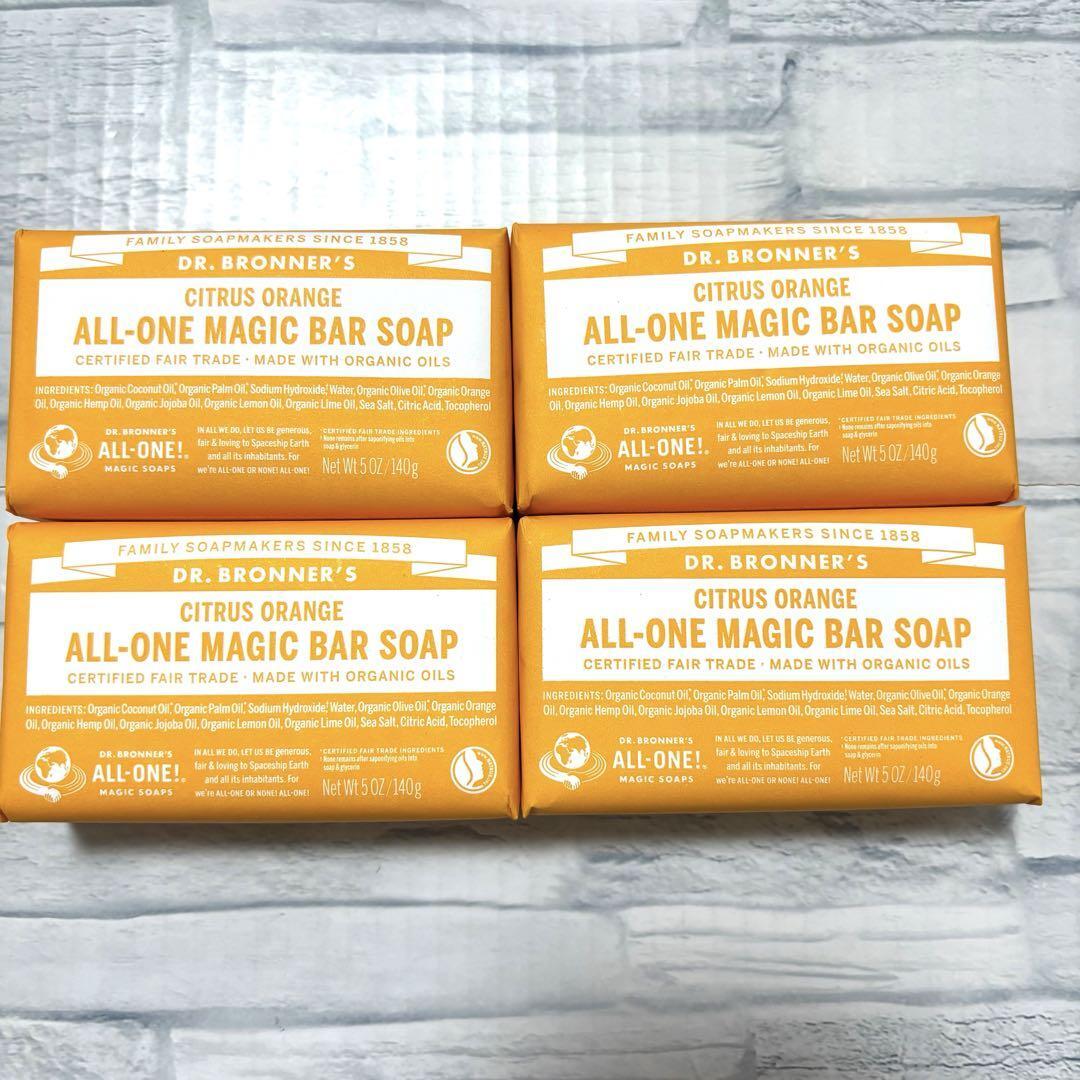 ドクターブロナー マジックソープバー シトラスオレンジ 140g ×4個 石鹸 石けん 無農薬有機栽培 正規品 Dr. Bronner's拍卖