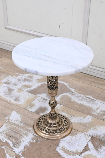 E104M 大理石 真鍮フレーム サイドテーブル 飾台 電話台 オブジェ台 花台拍卖