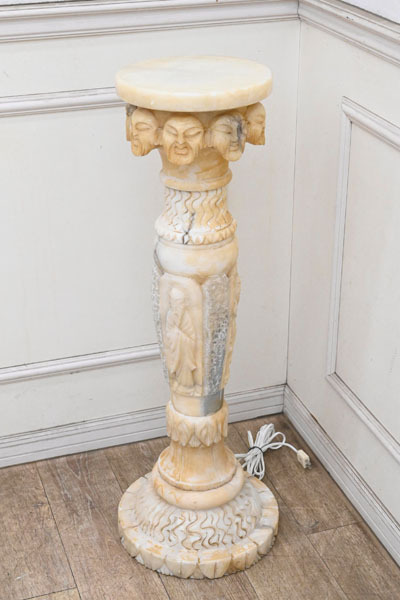 ID03 イタリア製 天然石 大理石 ランプ 照明付き サイドテーブル 飾り台 花台 フラワースタンド オブジェ台 オブジェ 電話台 ガーデニング拍卖