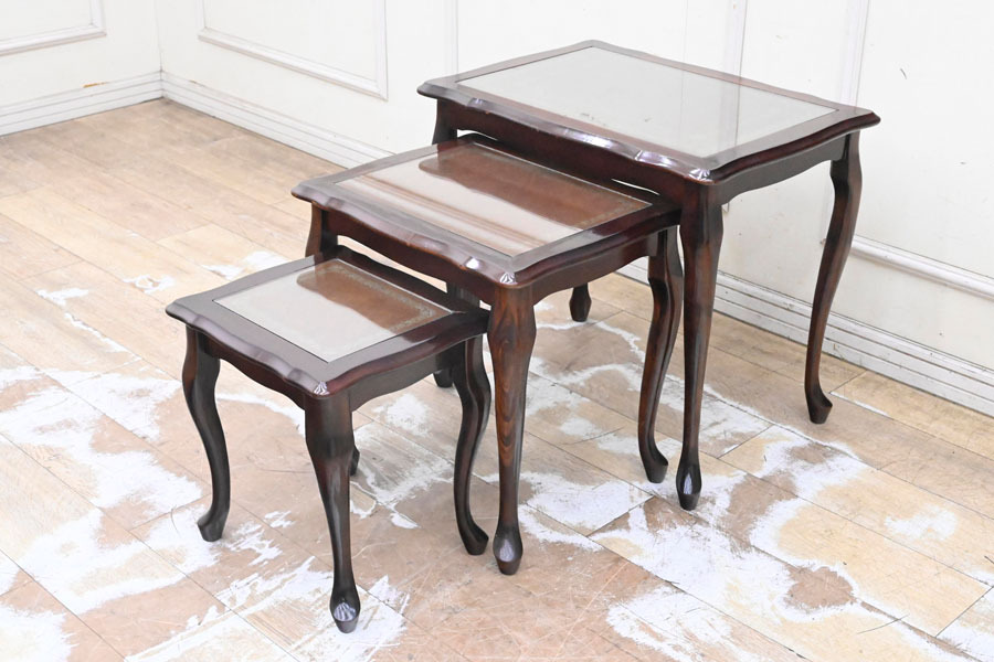 HE21 アンティーク調 イタリア ロココ調 クラシック ネストテーブル サイドテーブル 3点セット ネイト 花台 飾台 オブジェ台拍卖