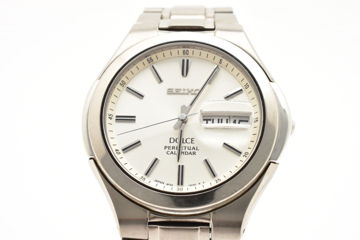 SEIKO セイコー 腕時計 Dolce ドルチェ 8F33-0030 メンズ シルバー 銀文字盤 ラウンド デイデイト 3針拍卖