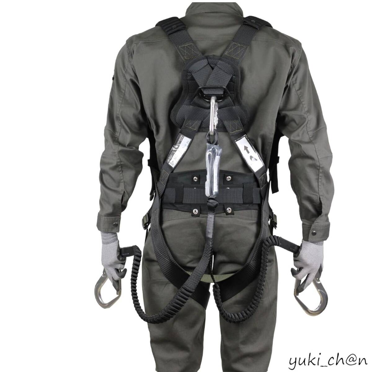 新規格適合 ダブルランヤード 2丁掛け 墜落制止用器具 伸縮式蛇腹 フルハーネス型用 安全帯 軽量アルミフック 100KGまで拍卖