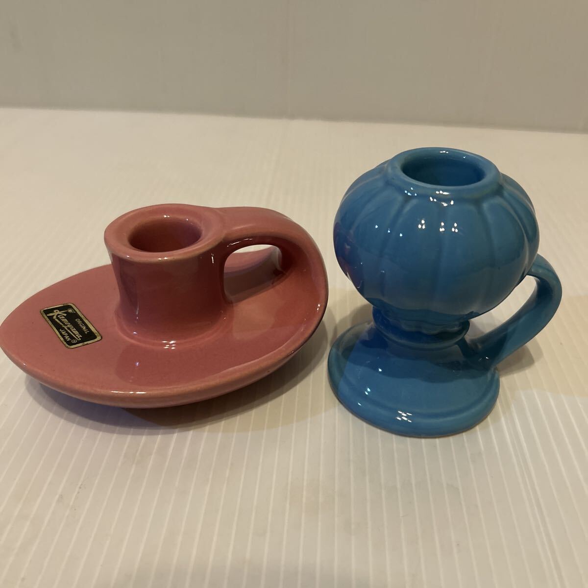 アンティーク カメヤマ 陶器 キャンドルホルダー 燭台 2個セット 昭和レトロ used拍卖