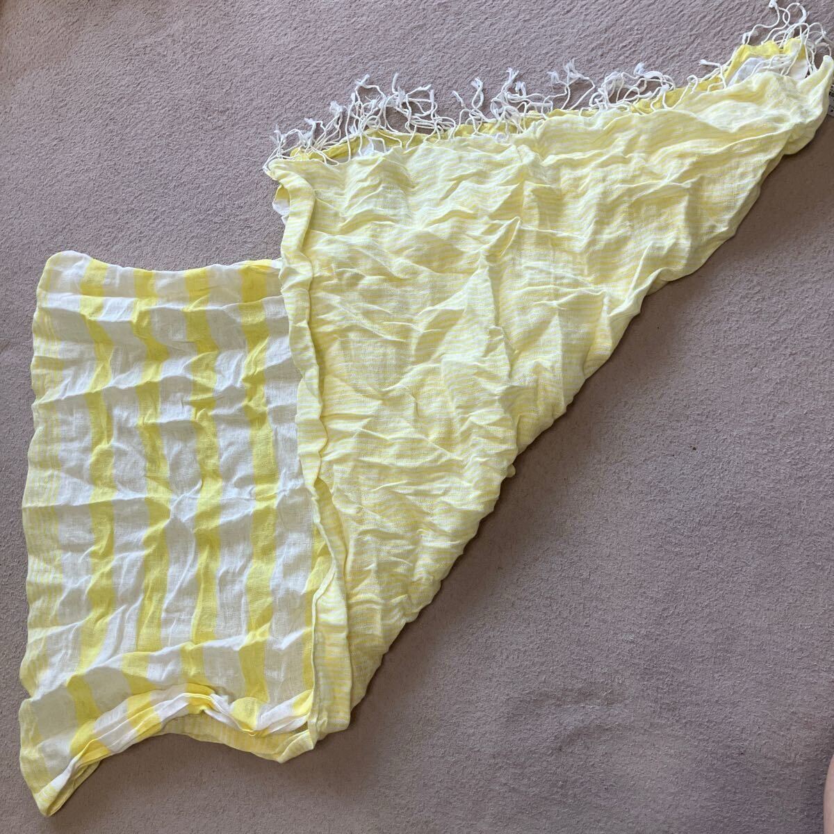 ストール イエロー ボーダー MICHEL KLEIN PARIS ミッシェルクラン パリ 麻混 長さ160センチ 幅50センチ 拍卖