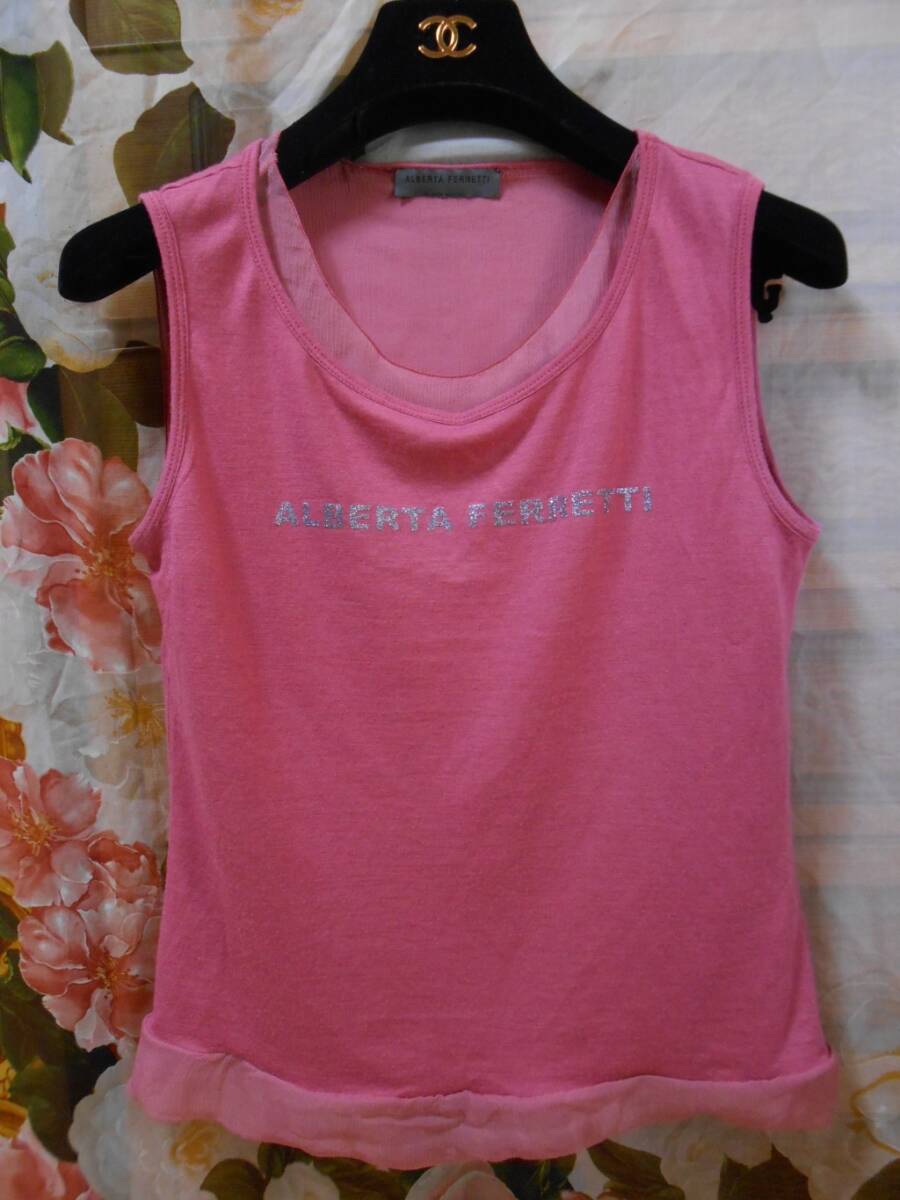 銘品アルベルタフェレッティラメロゴシルク重ねタンクトップ拍卖