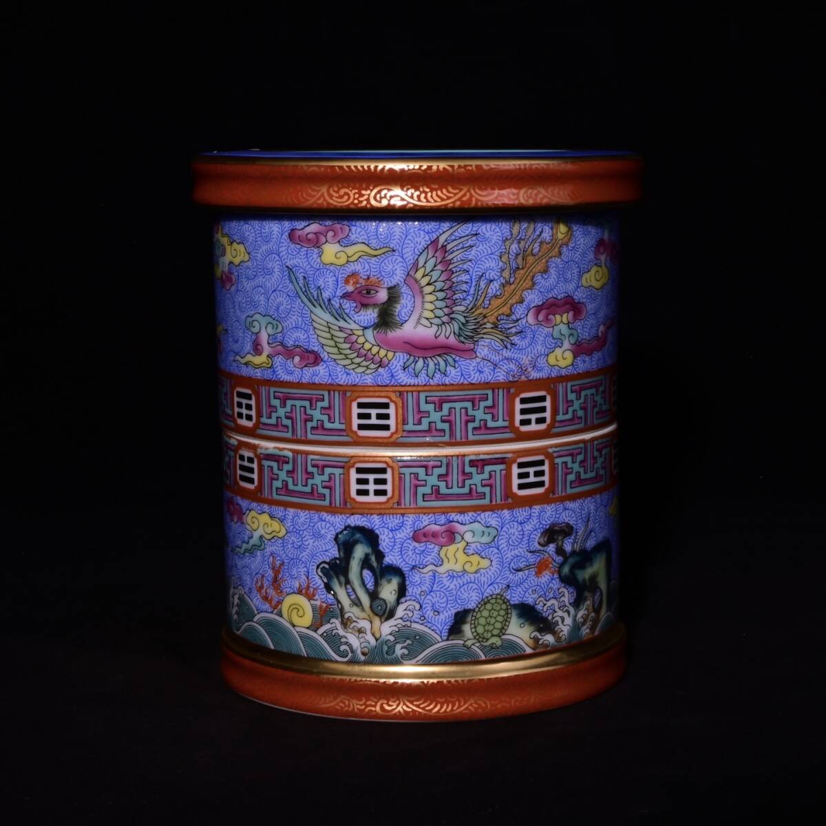 zz7|5142 中国磁器 陶芸 磁器『琺瑯彩鳳紋転心筆箱です』施釉陶 古代工芸品 陶芸 精美彫 置物 收藏品拍卖