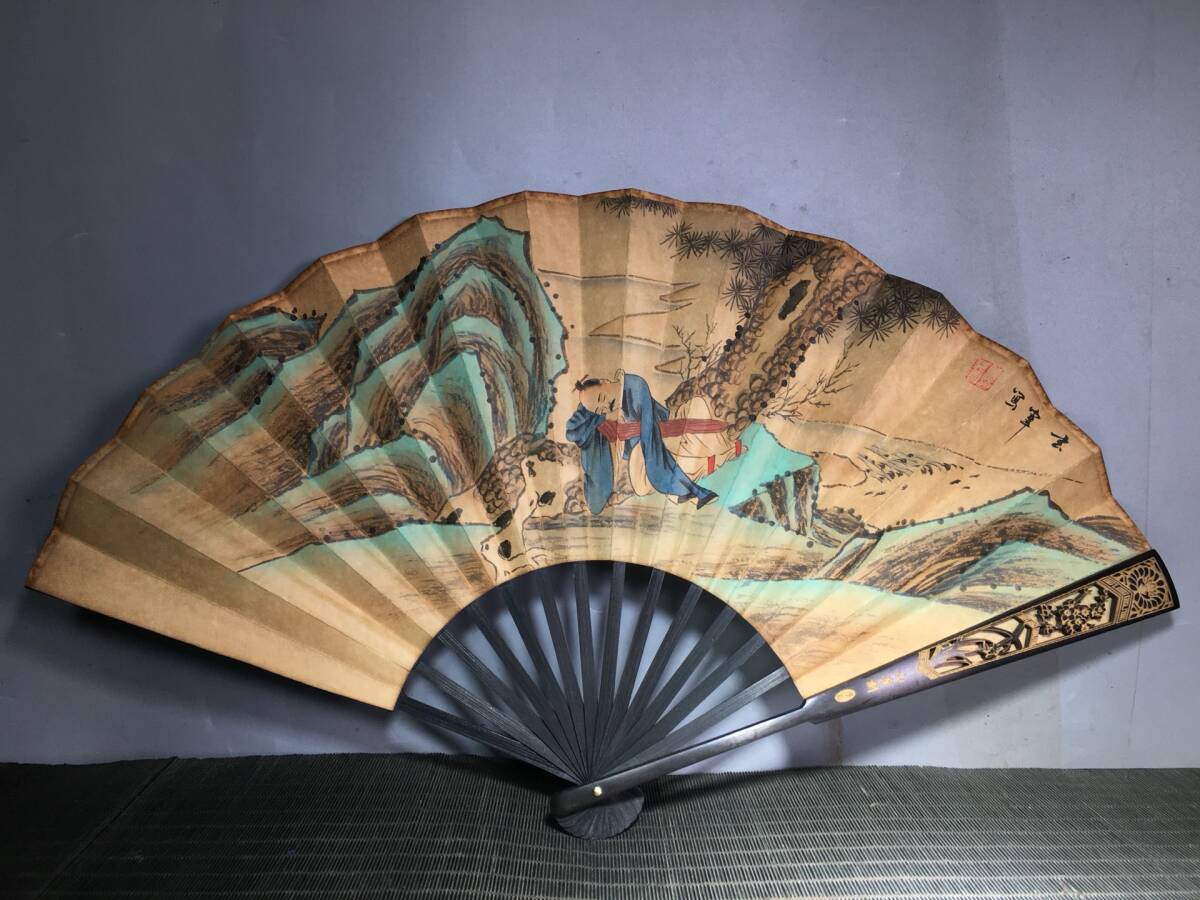 zz7|5202 中国骨董 人間国宝 古代木工芸品 【檀の手描き扇子です】 中国古美術 珍品 伝世珍品 賞物 傳世家珍 拍卖