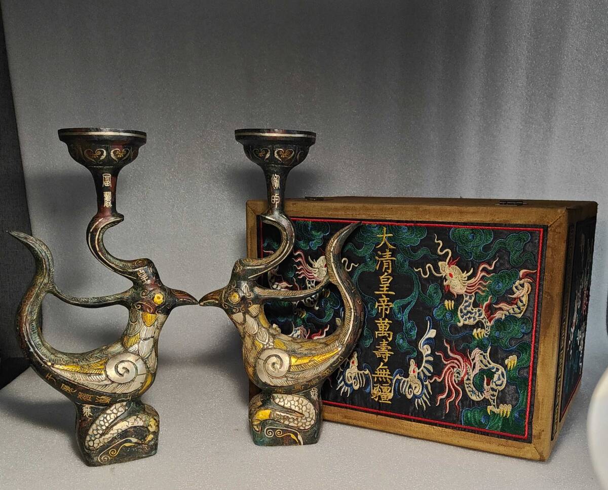 zz7|4381 中国骨董品 人間国宝 銅制 極細工【乾隆時代の燭台一対を秘蔵しています】 時代物 珍品旧蔵 伝世家珍 置物拍卖