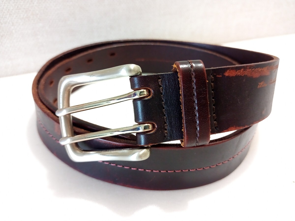 HIDEAWAYS 一枚革ベルト ダブルピン ウエスト84cm~94cm 35mm幅 こげ茶色(黒に近い)拍卖