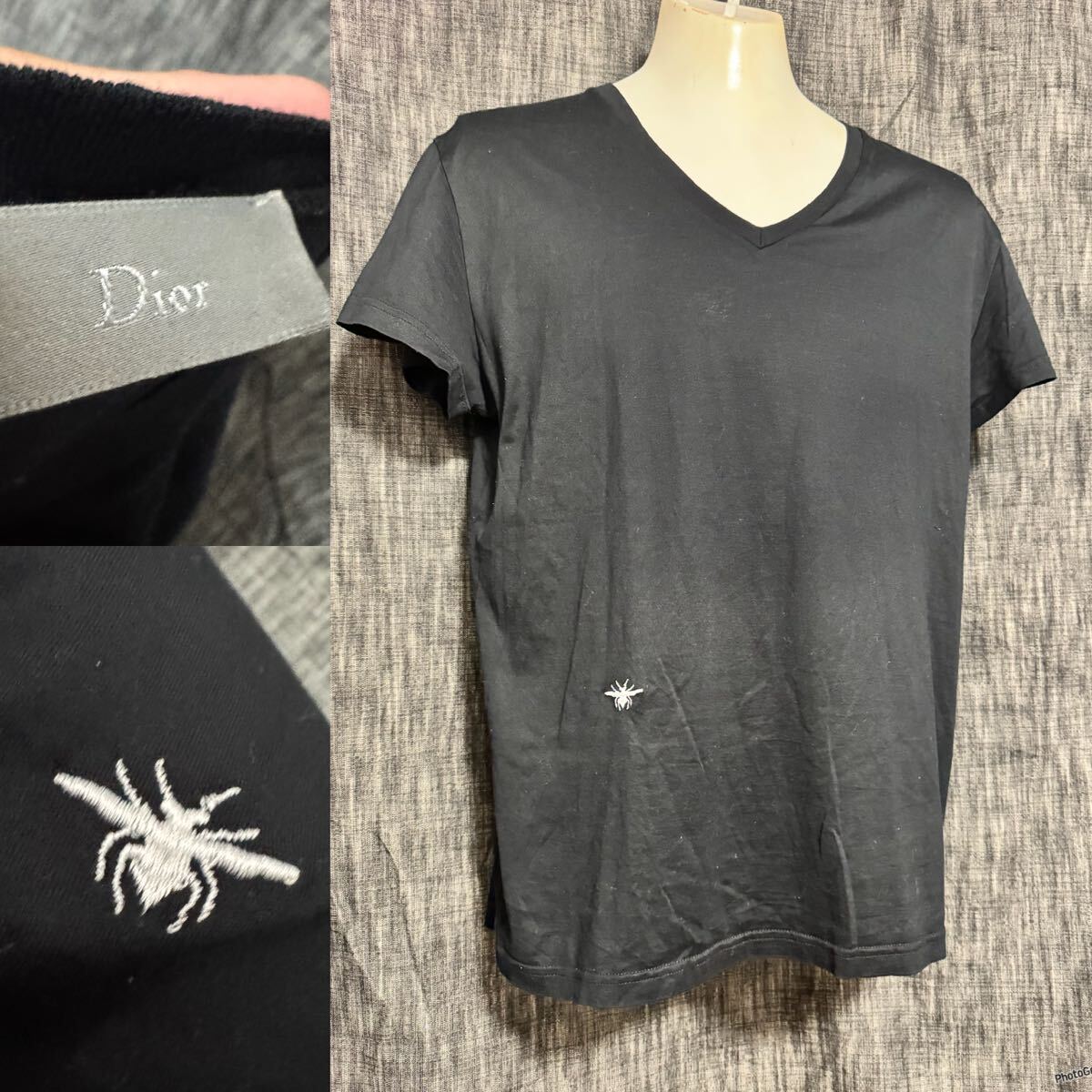 Dior Homme 蜂刺繍 Bee Vネック Tシャツ 黒 ブラック拍卖
