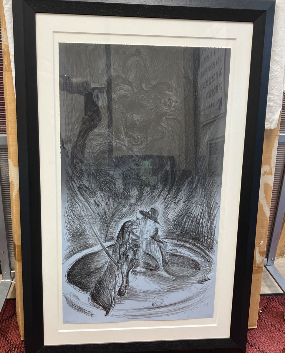 真作 天野喜孝 『闇の鼓動』 リトグラフ 151/250 作品保証書付き 額サイズ約59.5×92cm 中古現状品拍卖