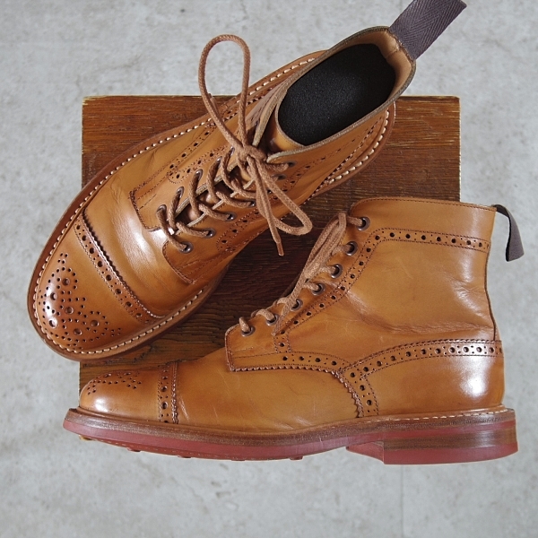 ★極上★トリッカーズ SIZE 7.5【貴重★セミブローグ版ストウ/M7046】カントリーブーツ/カーフ/1001BURNISHED/茶/Tricker's★n529-6.8拍卖