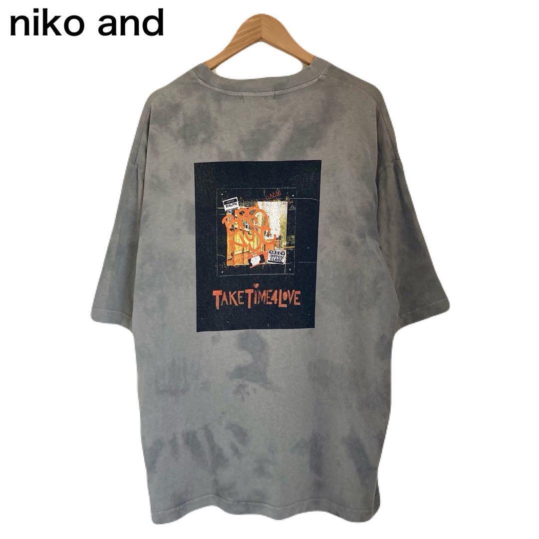 ニコアンド バックプリント タイダイ柄 グレー Tシャツ 半袖 丸首 レディース拍卖
