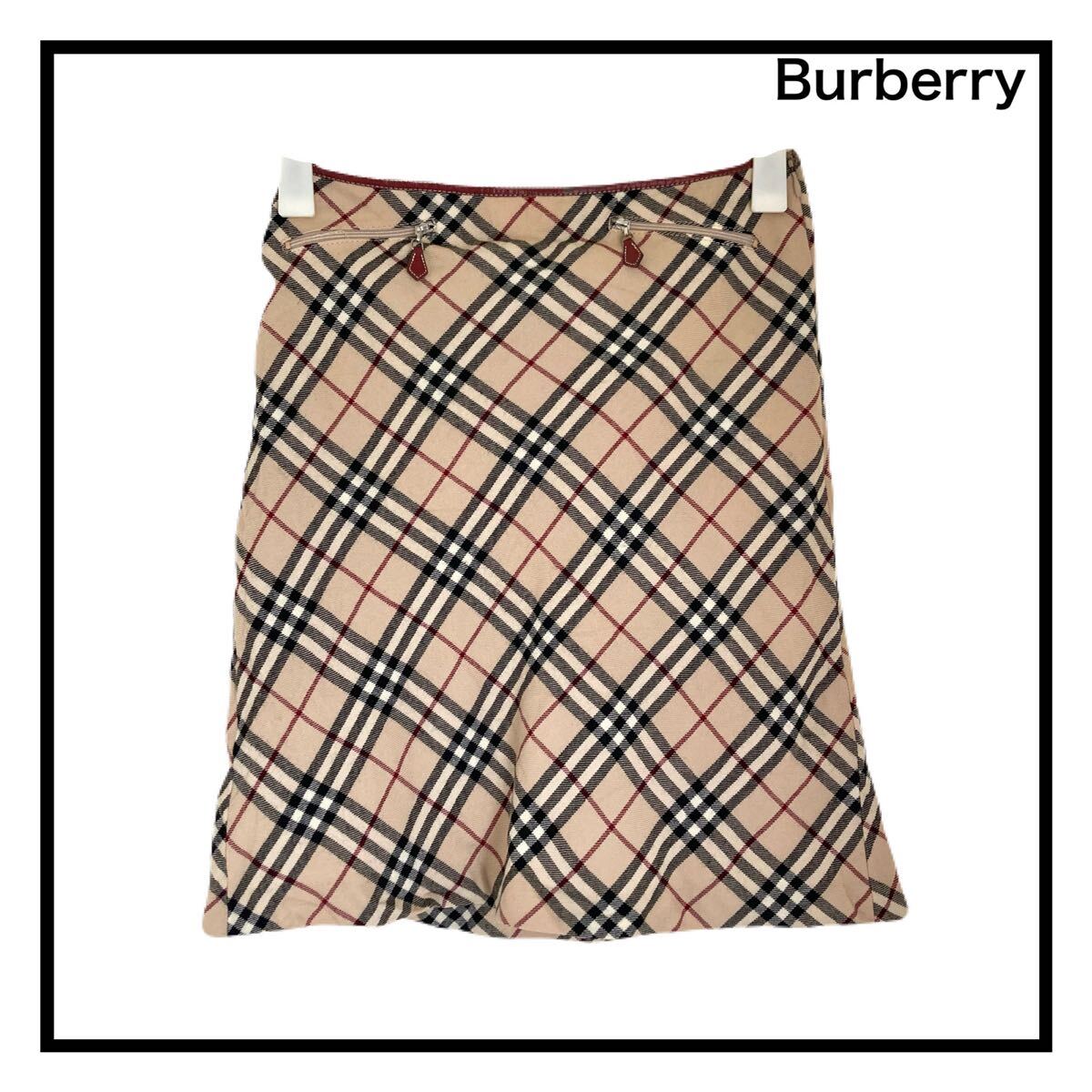 バーバリー ノバチェック ミニスカート ベージュ ウール混 ブルーレーベル 36拍卖