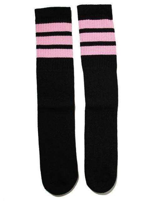 (6721) SkaterSocks ロングソックス 靴下 スケボー 黒xピンク拍卖