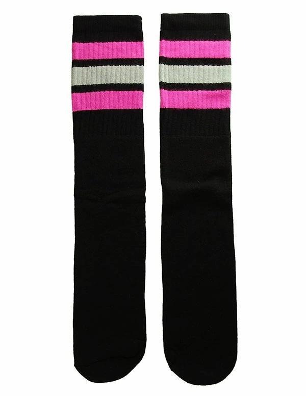 (4919) SkaterSocks ロングソックス 靴下 黒xピンクxグレー拍卖