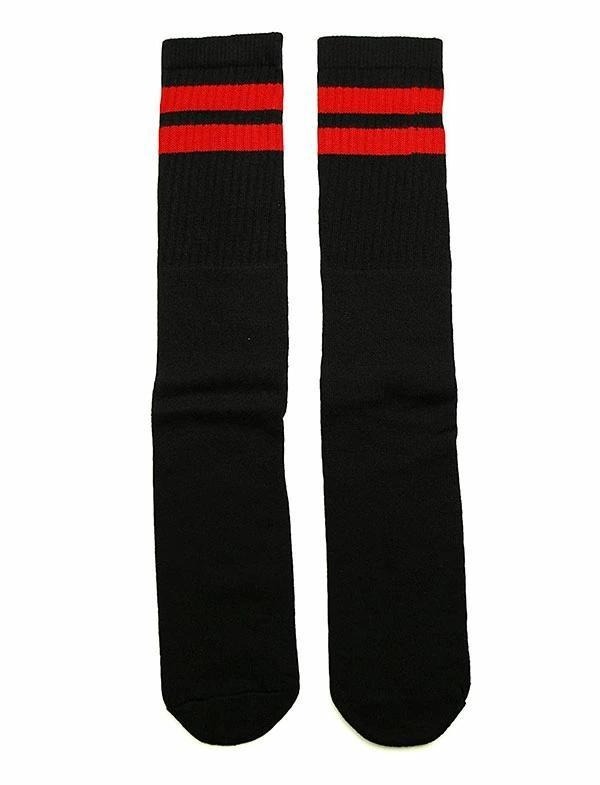 (2740) SkaterSocks ロングソックス 靴下 スケボー 黒x赤拍卖