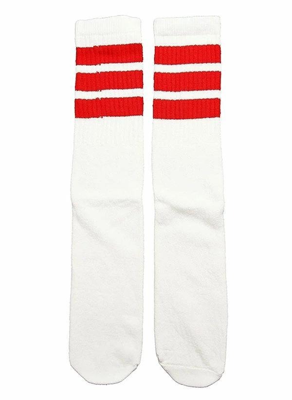 (3962) SkaterSocks ロングソックス 靴下 スケボー 白x赤拍卖