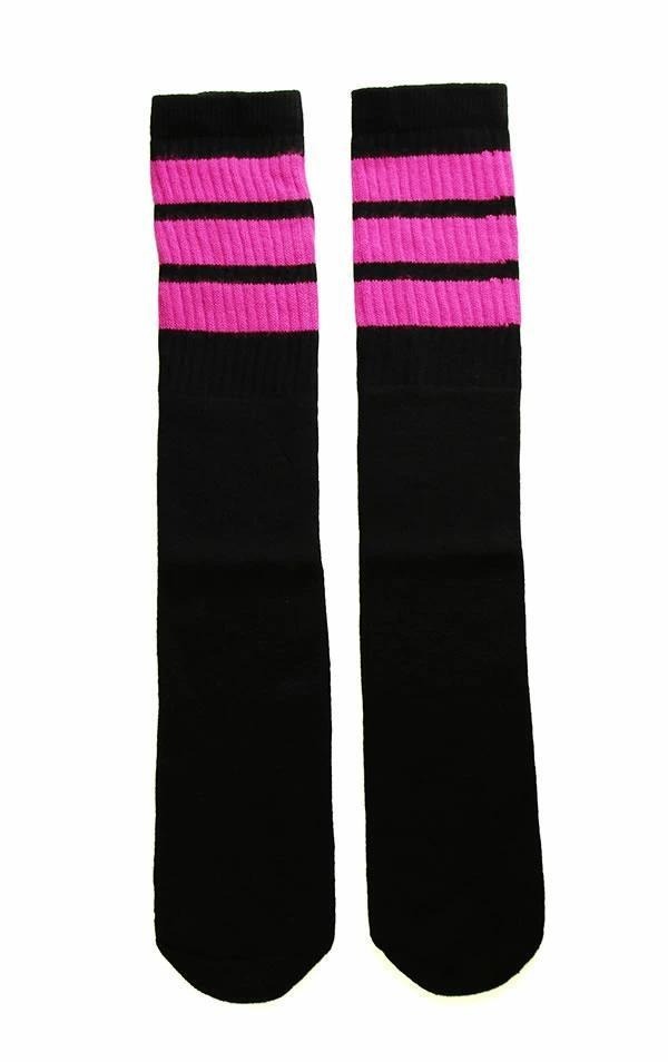 (5480) SkaterSocks ロングソックス 靴下 黒xホットピンク拍卖