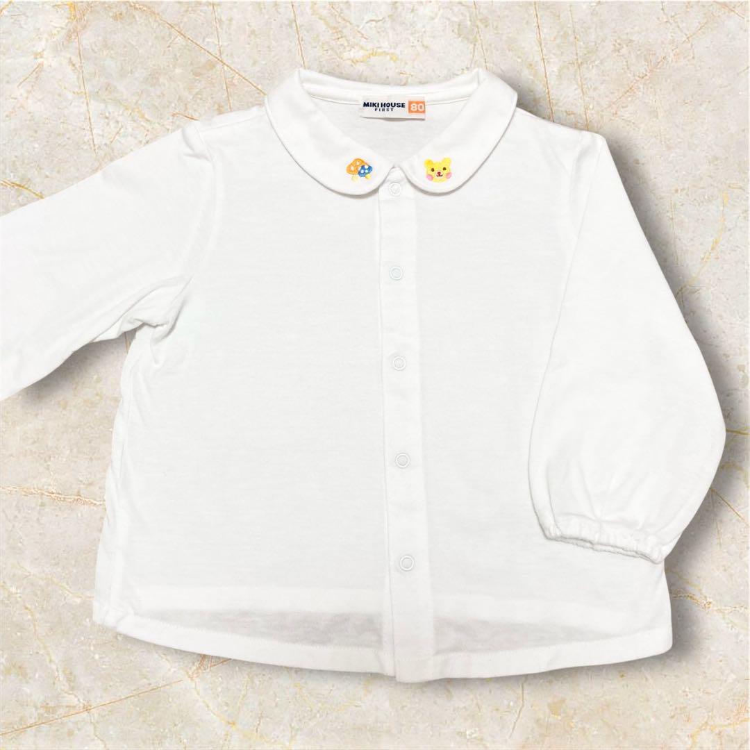 ミキハウス 80 長袖 シャツ ブラウス クマ柄 秋冬物 トップス レトロ プッチー くま襟 丸襟 男の子 女の子拍卖