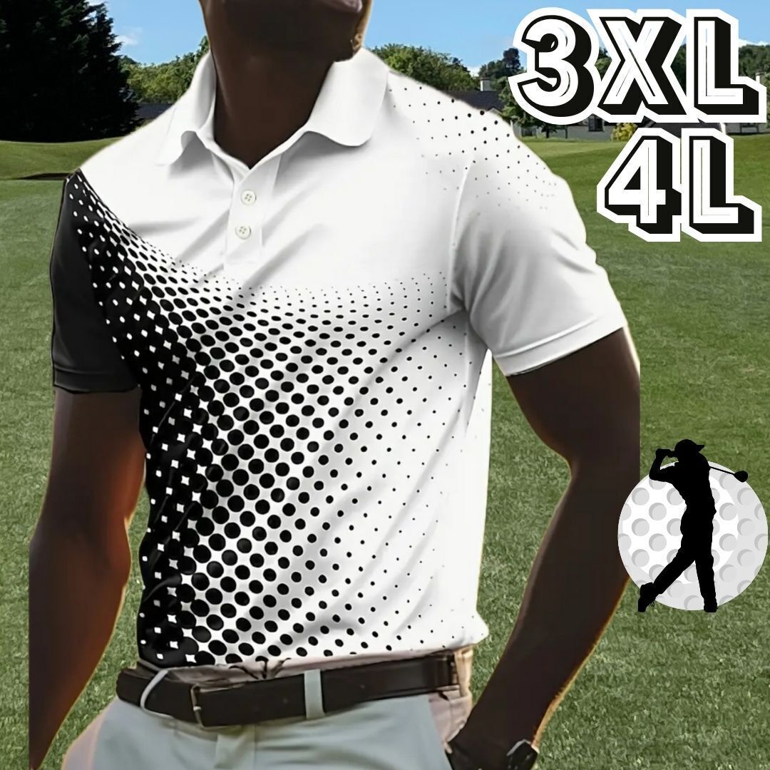 セール★ゴルフウェア ポロシャツ メンズ 半袖 シャツ 春夏 春 夏 柄★大きい サイズ 3XL 4L★ホワイト ブラック 黒 白★スポーツウェア拍卖