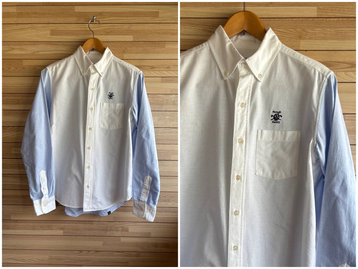 #セール★rough & swell ラフ&スウェル オックスフォード ボタンダウン シャツ 長袖 ホワイト 白 ブルー 青★サイズ M★ゴルフウェア拍卖