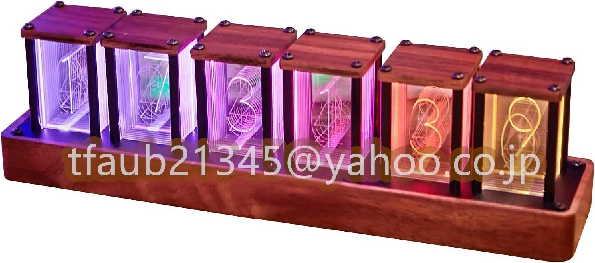 ニキシー管 時計 デジタル時計 木製 置き時計 おしゃれ インテリア ネオン管 光る時計 組み立て不要 真空管 目覚まし時計 チューブクロック拍卖