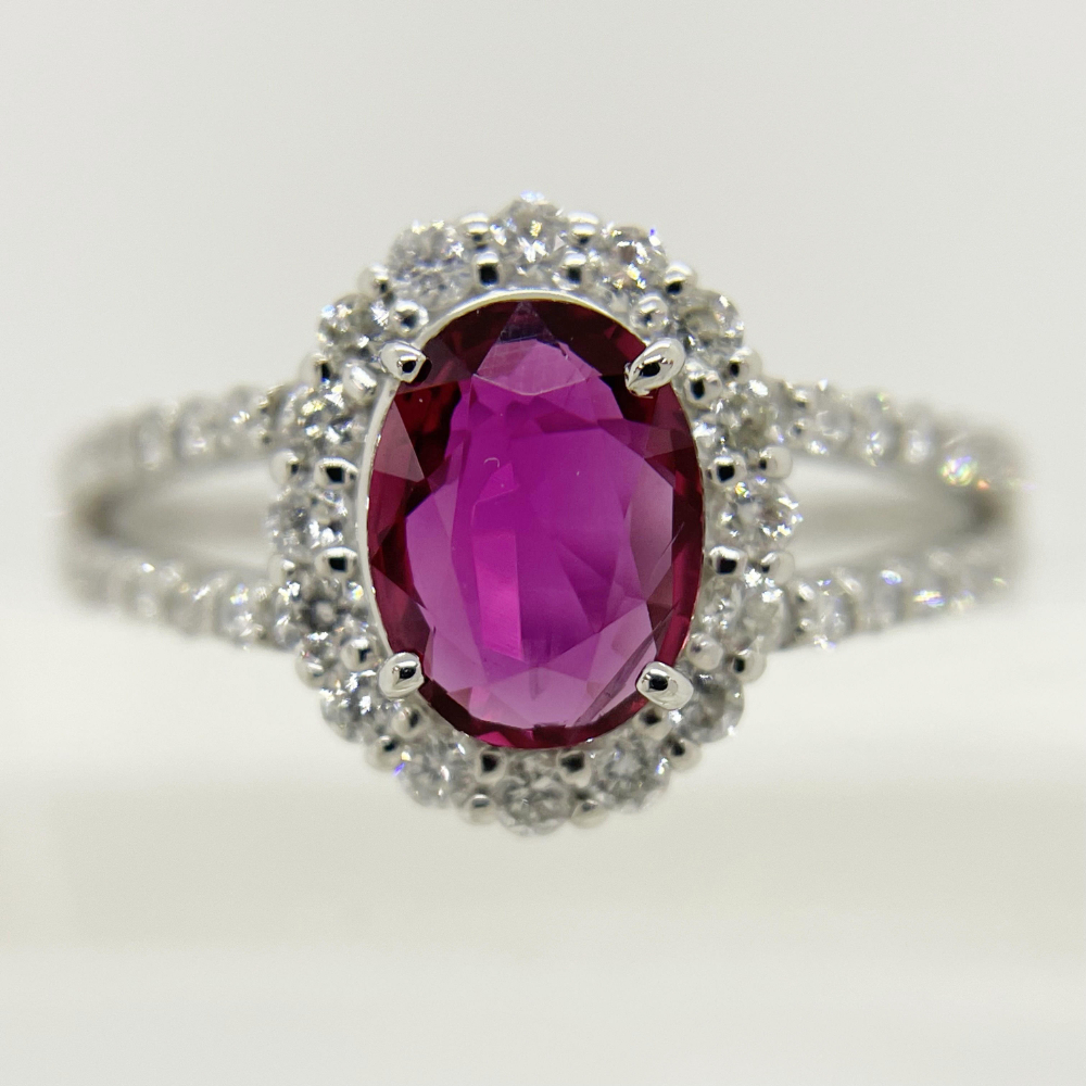 天然ルビー0.95ct ダイヤモンド0.47ct プラチナリング 鑑別書 拍卖