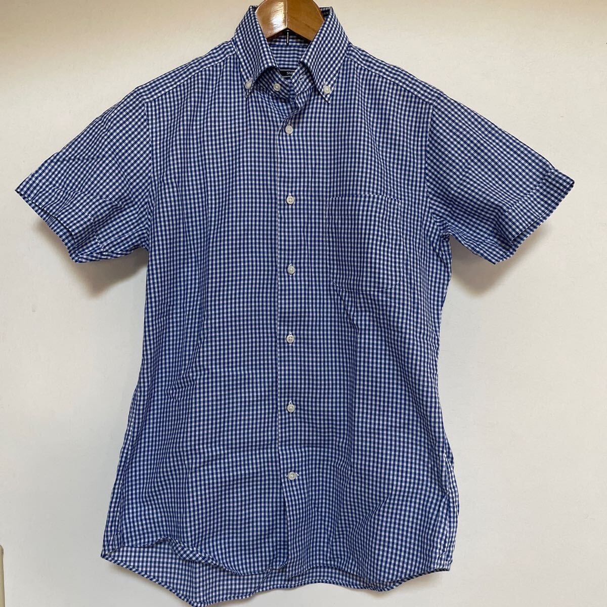 SHIPS カラミ ボタンダウン 半袖シャツ チェック柄 色ネイビー サイズS シップス クールビズ ドレス ビジネス拍卖