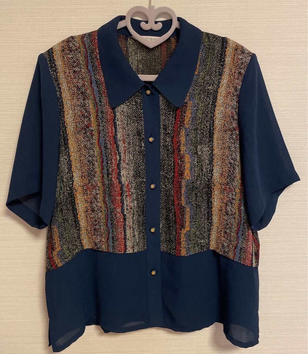 婦人服 シャツ 半袖 13号 LL 肩パット入り 美品拍卖