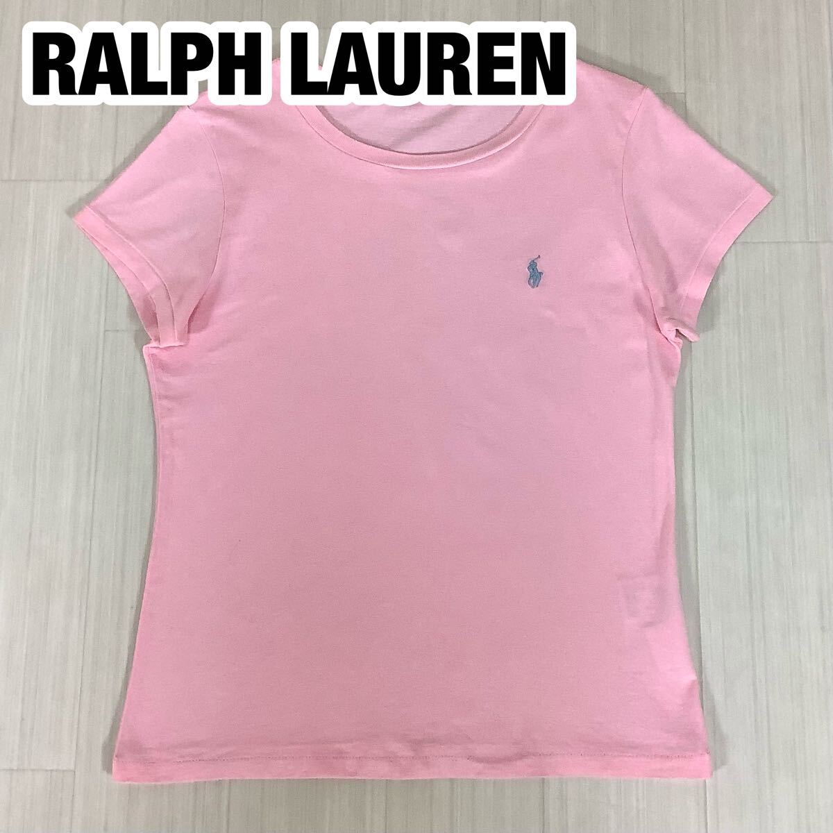 RALPH LAUREN ラルフローレン 半袖Tシャツ レディースL ライトピンク 刺繍ポニー拍卖