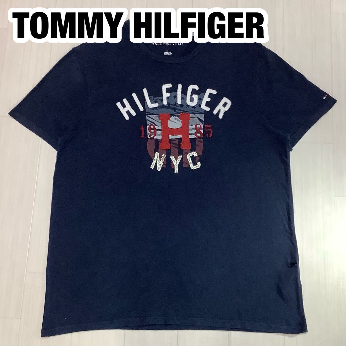 TOMMY HILFIGER トミーヒルフィガー 半袖Tシャツ M ビッグロゴ ワッペン プリント 刺繍ロゴ拍卖