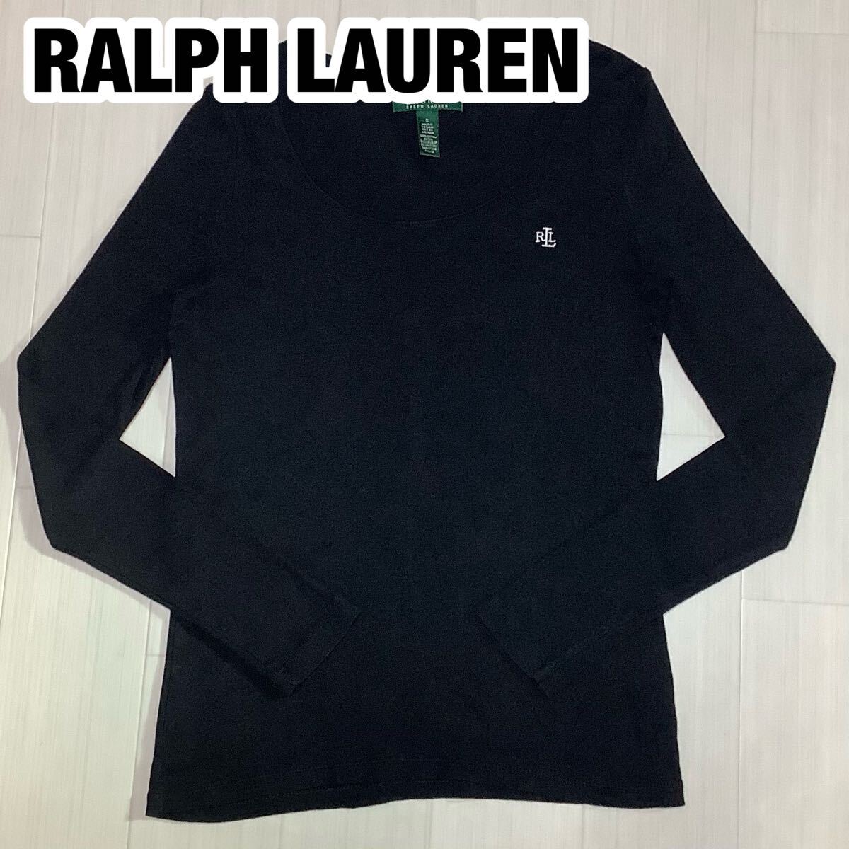 LAUREN RALPH LAUREN ローレン ラルフローレン 長袖Tシャツ ロンT S ブラック 刺繍ロゴ拍卖