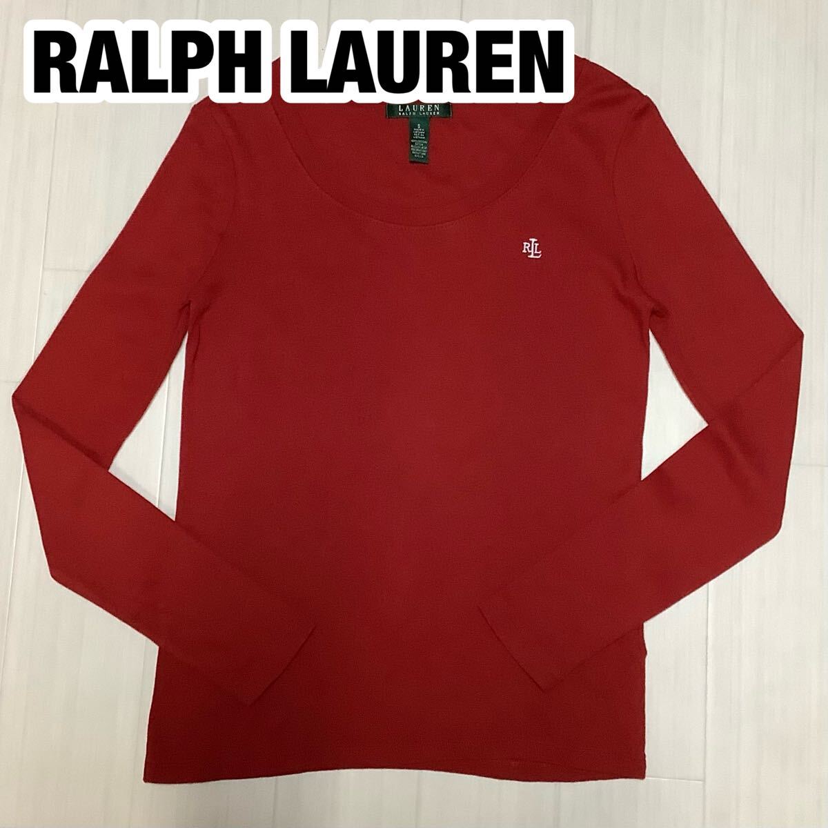 LAUREN RALPH LAUREN ローレン ラルフローレン 長袖Tシャツ ロンT S レッド 刺繍ロゴ拍卖