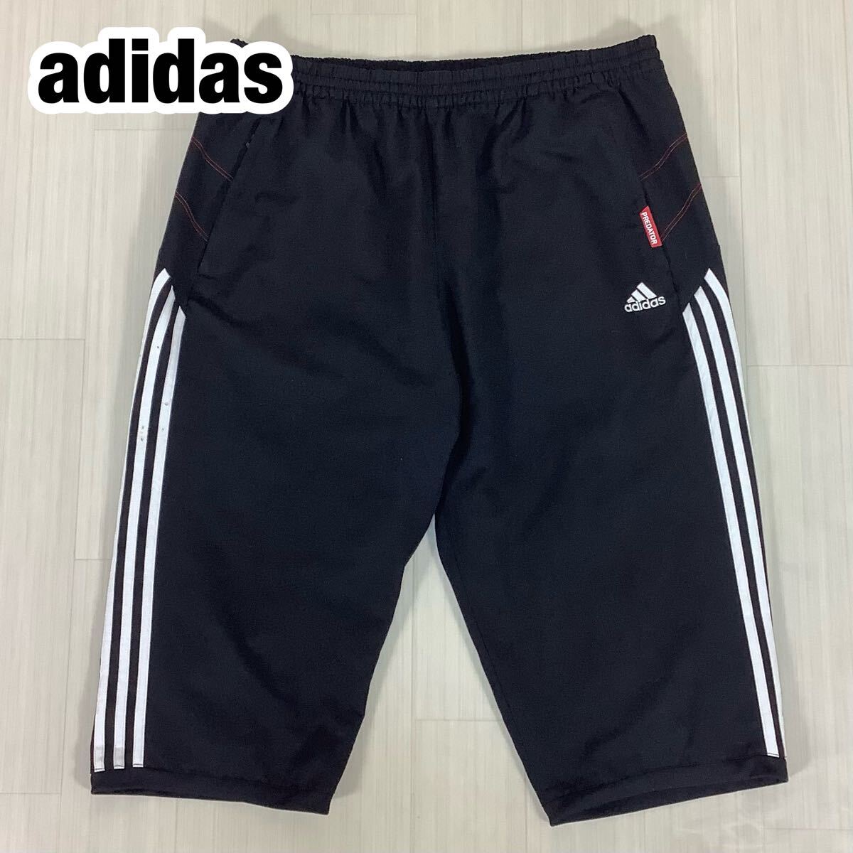 adidas アディダス トラックパンツ ハーフパンツ ジャージ 4XO ブラック 黒 スリーストライプ 刺繍ロゴ トレーニングショーツ 大きいサイズ拍卖