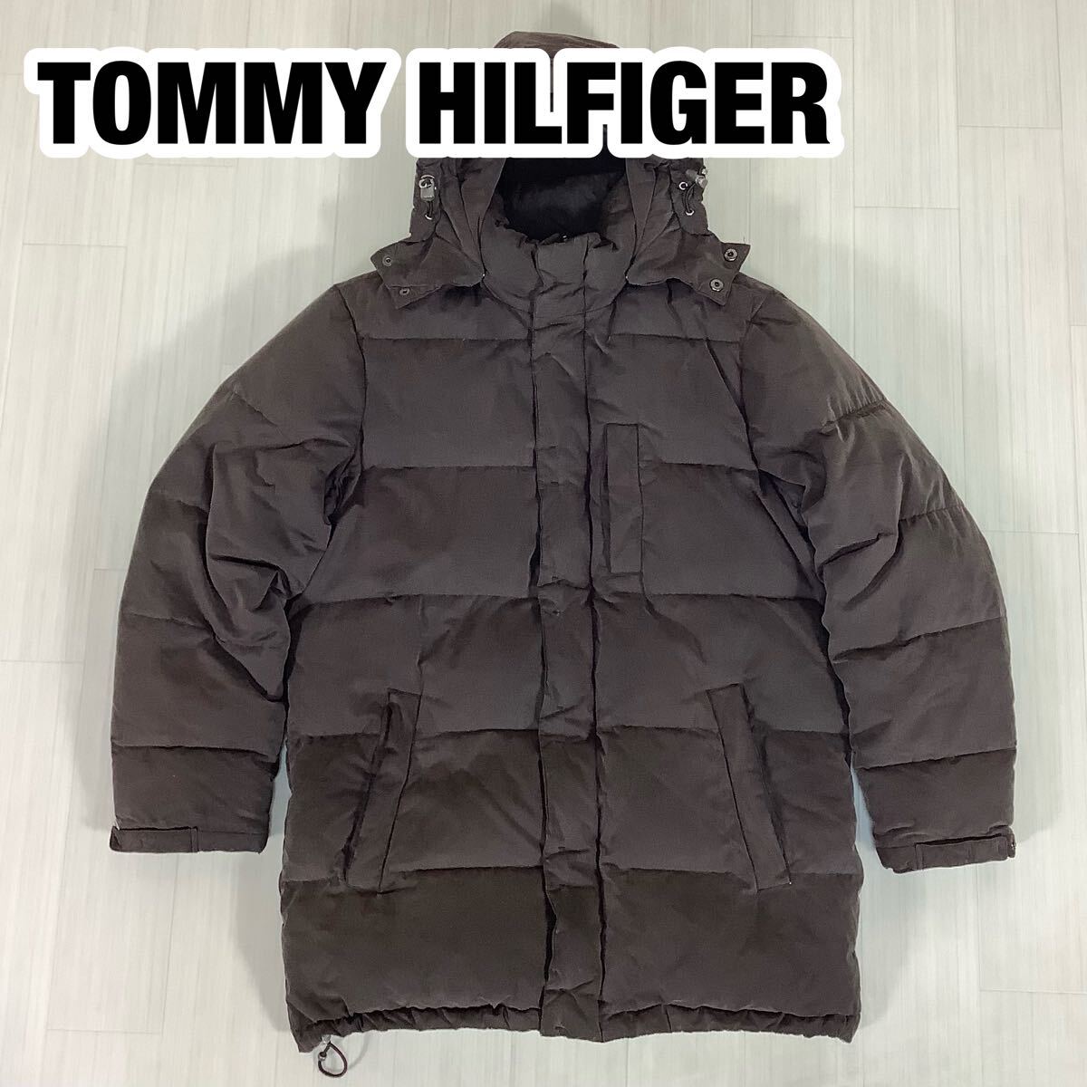 TOMMY HILFIGER トミーヒルフィガー ダウンジャケット ダウンコート ダウン90% フェザー10% M ダークブラウン 焦げ茶 取外しフード拍卖